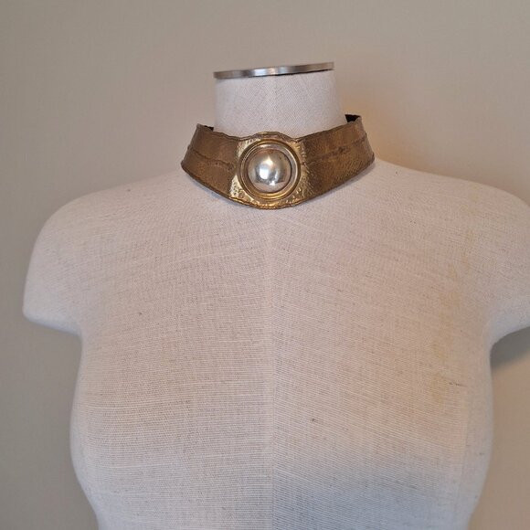 Brutalist Brass Necklace Mythological Cosplay Tribal Warrior Princess Choker - Picture 3 of 11